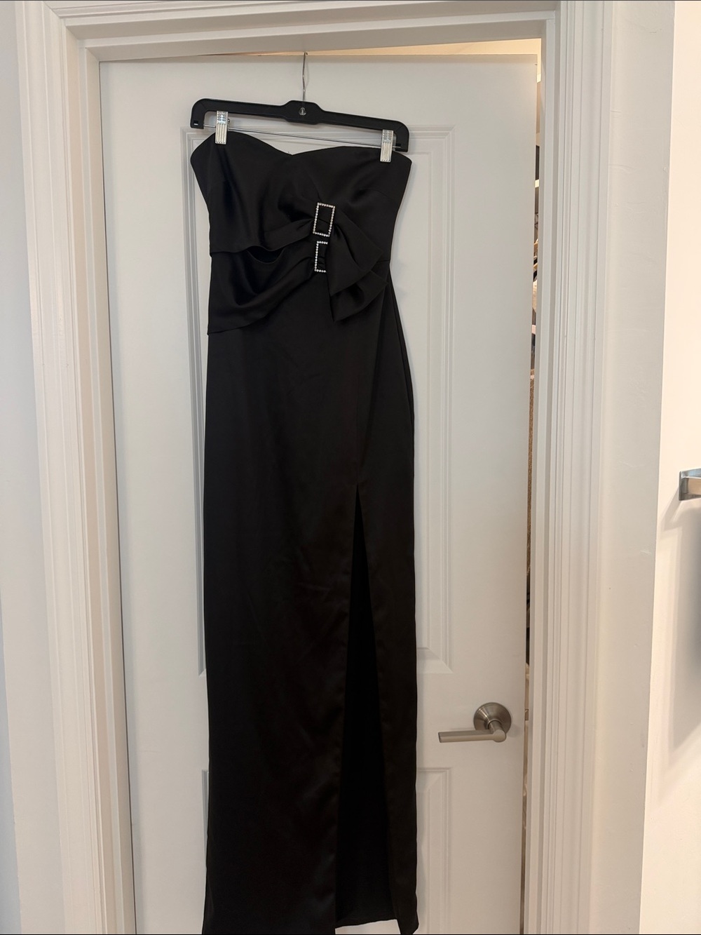 Likely Black Strapless Evening Gown with Rhinestone Buckles